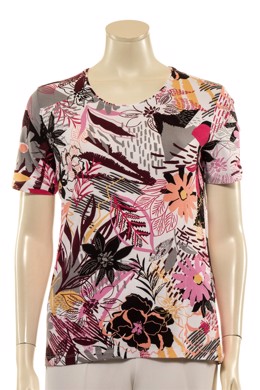 T-shirt dame med pink og coral blomster